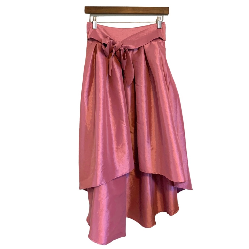 Haute Monde M/L hi low a-line midi pink shine skirt w bow fit n flare - Picture 3 of 6
